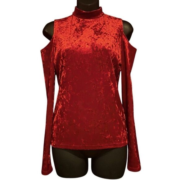 Mossimo Long Sleeve Cold Shoulder Red Velvet Blouse Women’s XS - Picture 1 of 4